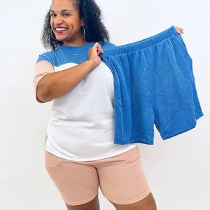 Deep Ribbed Shorts- Blue